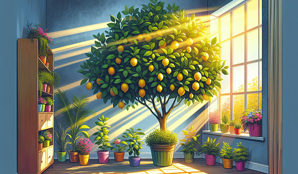 bright lemon tree indoors - thriving in natural sunlight